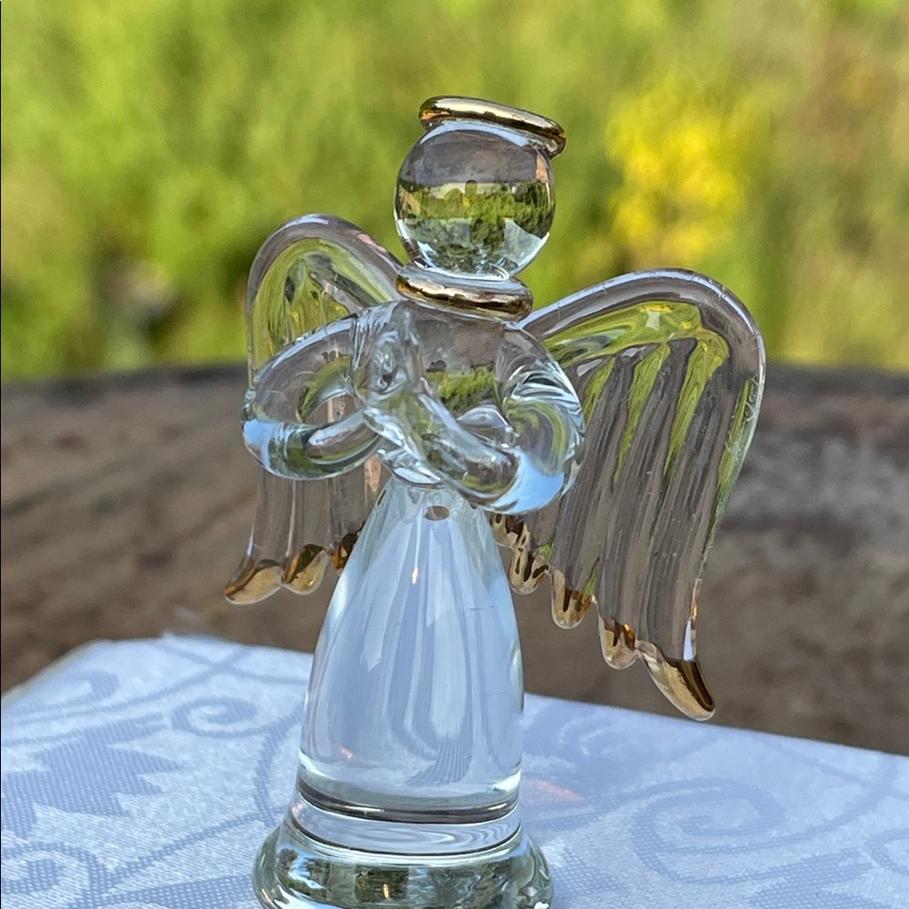 NEW In Gift Box Mini Glass Guardian Angel Keepsake Figurine Gold Accents
